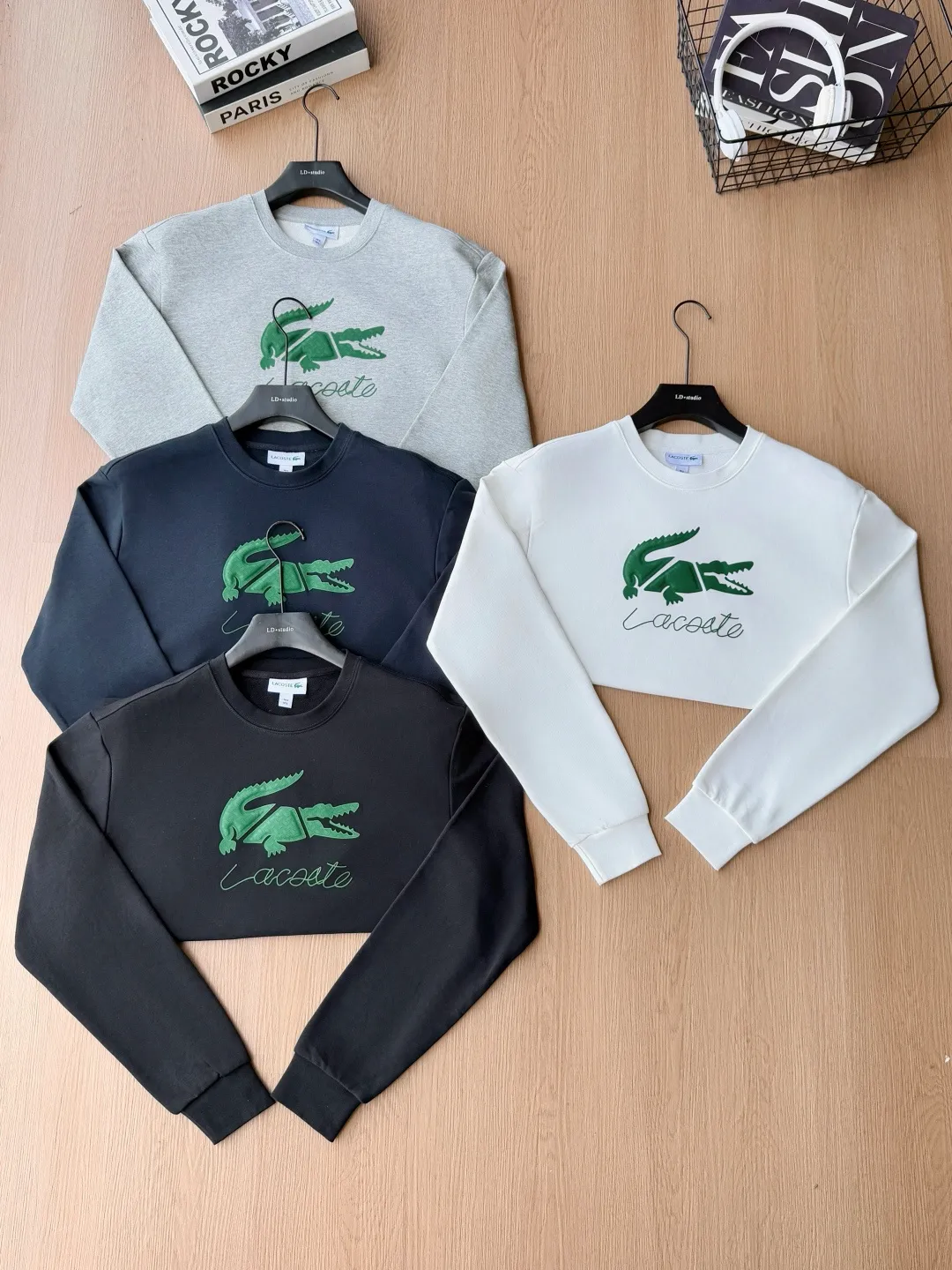 P 120LACOSTE. 2026 Autumn New Product Counter Same Style Printed Cotton Round Neck Sweater 360g Pure Cotton Terry M.L.XL 2XL LA-W 3057